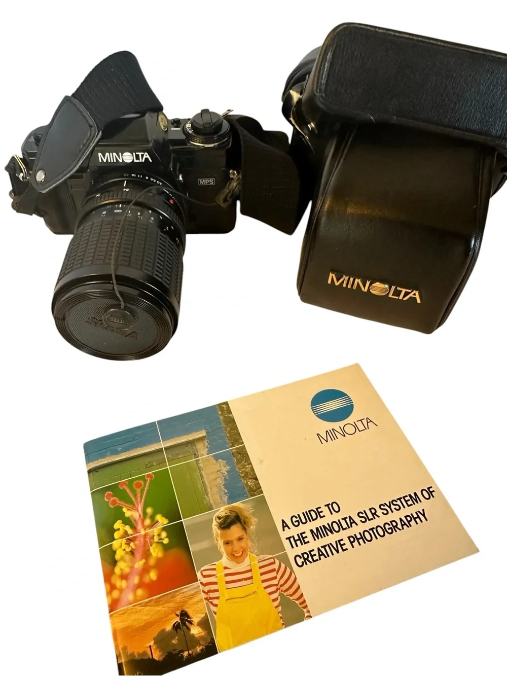 Minolta Black SLR Camera Kit with Case & Flash